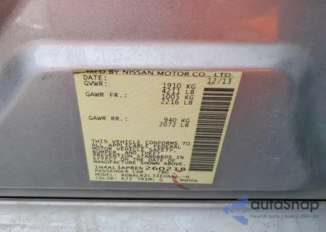 2014 Nissan Altima 2.5 z USA, uszkodzony, nr VIN 1N4AL3AP8EN260218